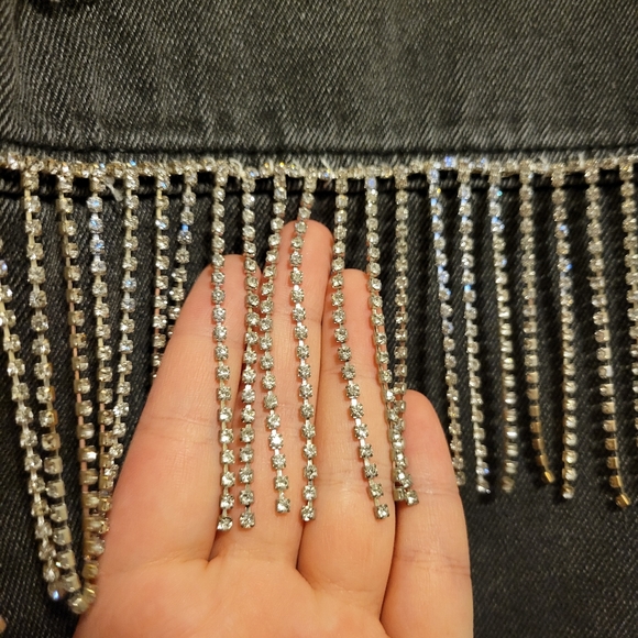 POL Rhinestone Fringe Black Denim Jacket (Large) - Picture 4 of 6